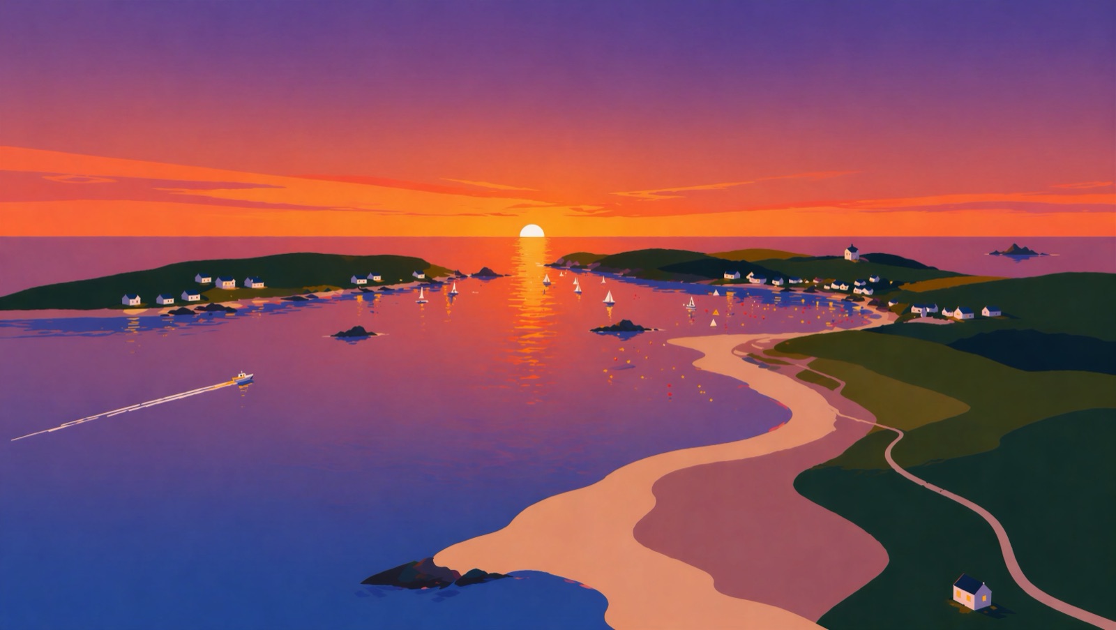 Tresco Channel — sunset, unrealistic northward view